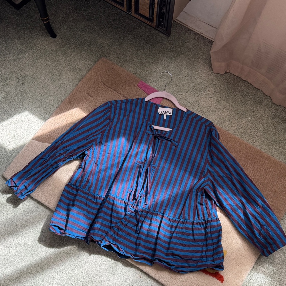 Ganni Striped Blouse in Blue and Red